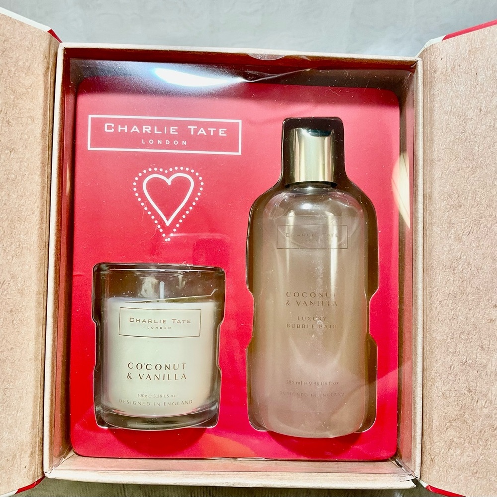 Charlie Tate Coconut & Vanilla Candle and Bubble Bath Collection, NIB